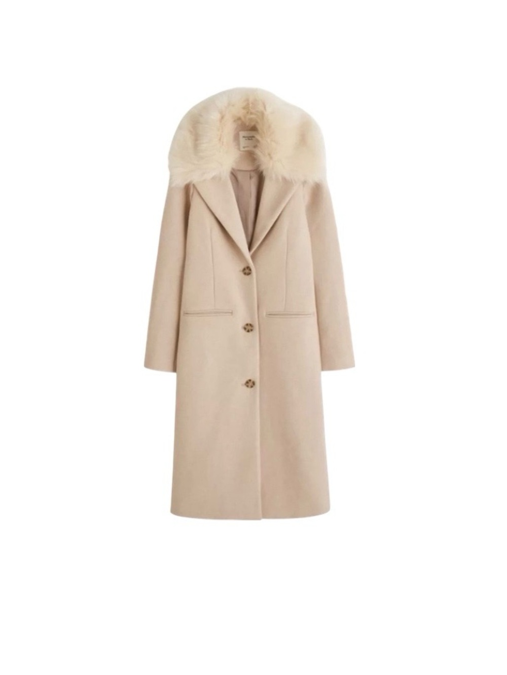 Abercrombie & Fitch Long-Length Wool-Blend Slim Coat Detachable Faux Fur Collar